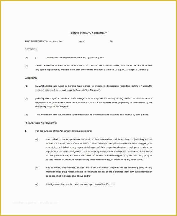 Standard Nda Template Free Of Standard Confidentiality Agreement – 6 Free Word Pdf