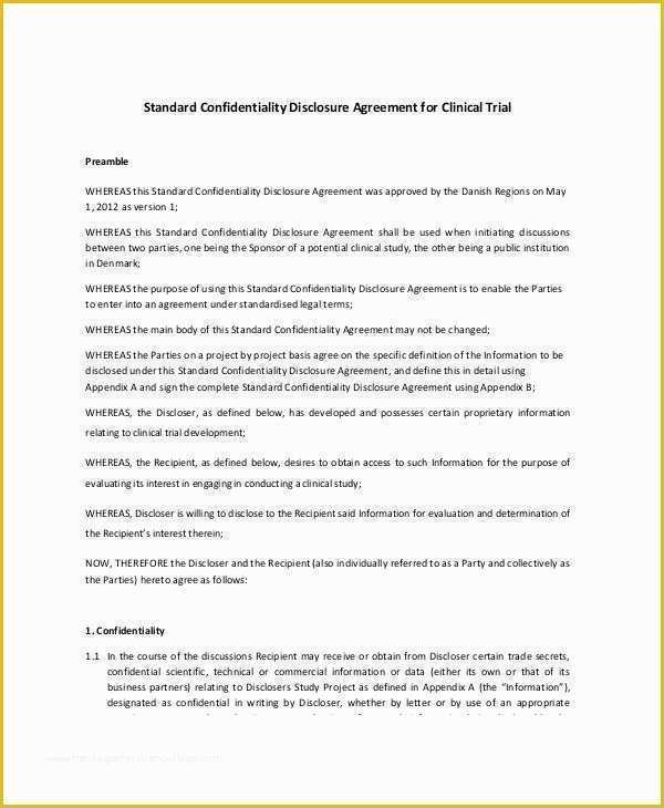 Standard Nda Template Free Of Standard Confidentiality Agreement – 6 Free Word Pdf