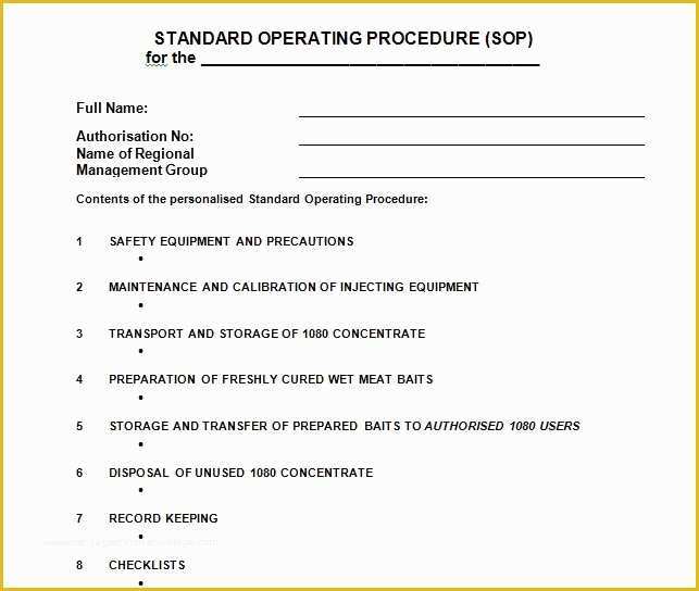 Standard Operating Procedure Template Free Of Best 25 Standard