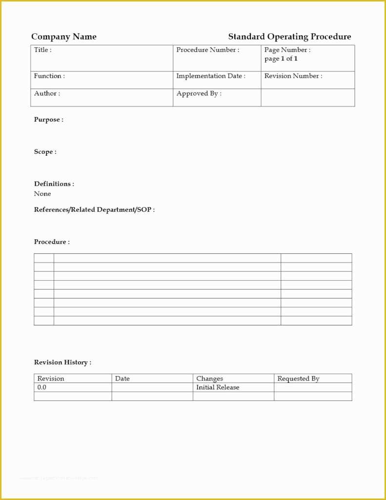 Standard Operating Procedure Template Free Of Standard Operating Procedure