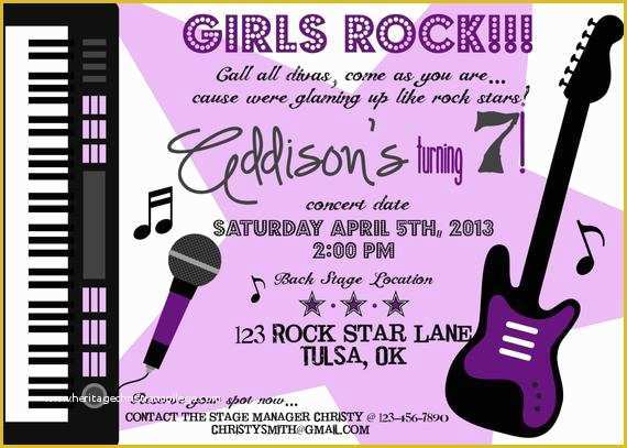 Star Invitation Template Free Of Items Similar to Girl Rock Star Birthday Invitation