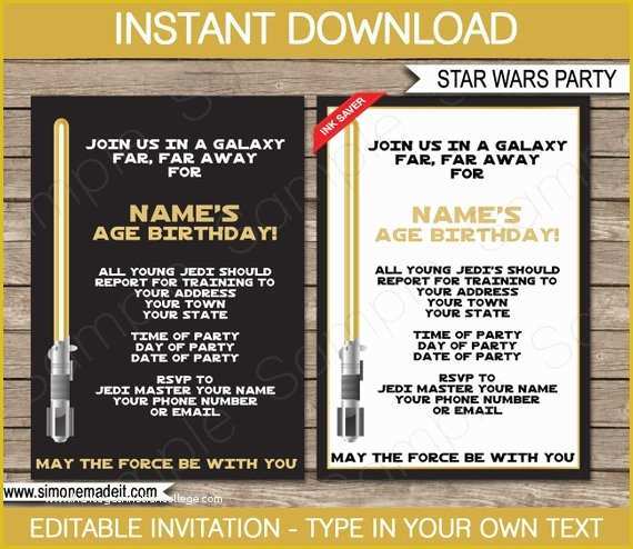 Star Invitation Template Free Of Star Wars Invitation Template Gold Birthday Party