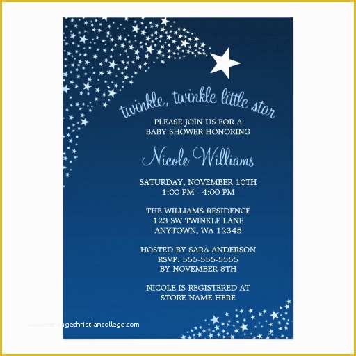 Star Invitation Template Free Of Twinkle Little Shooting Star Baby Shower 5x7 Paper