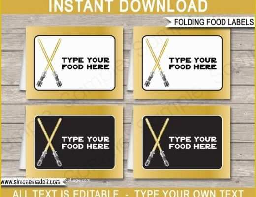 Star Wars Food Labels Template Free Of Gold Star Wars Food Labels Buffet Tags Tent Cards