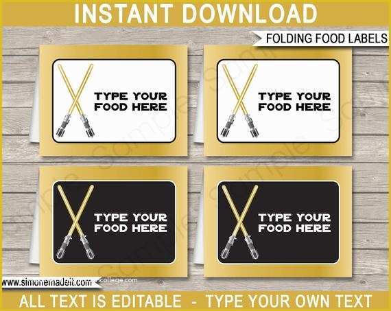 Star Wars Food Labels Template Free Of Gold Star Wars Food Labels Buffet Tags Tent Cards