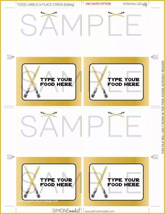 Star Wars Food Labels Template Free Of Gold Star Wars Food Labels Place Cards