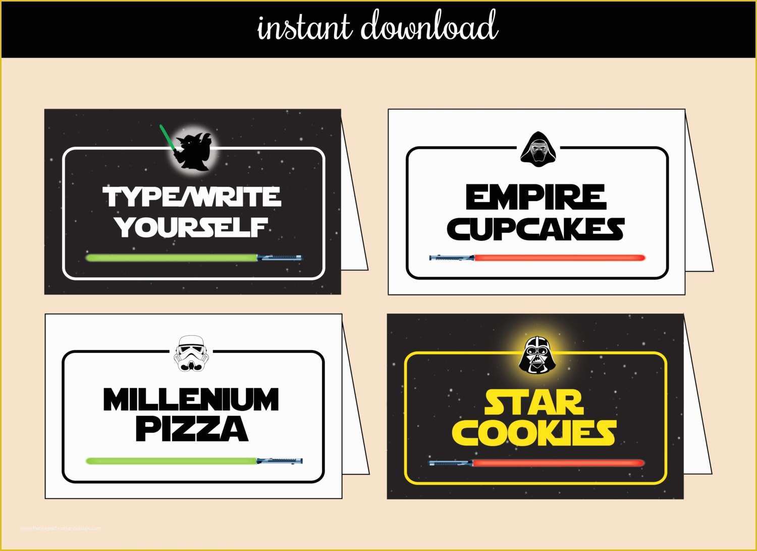 Star Wars Food Labels Template Free Of Star Wars Editable Food Tent Instant