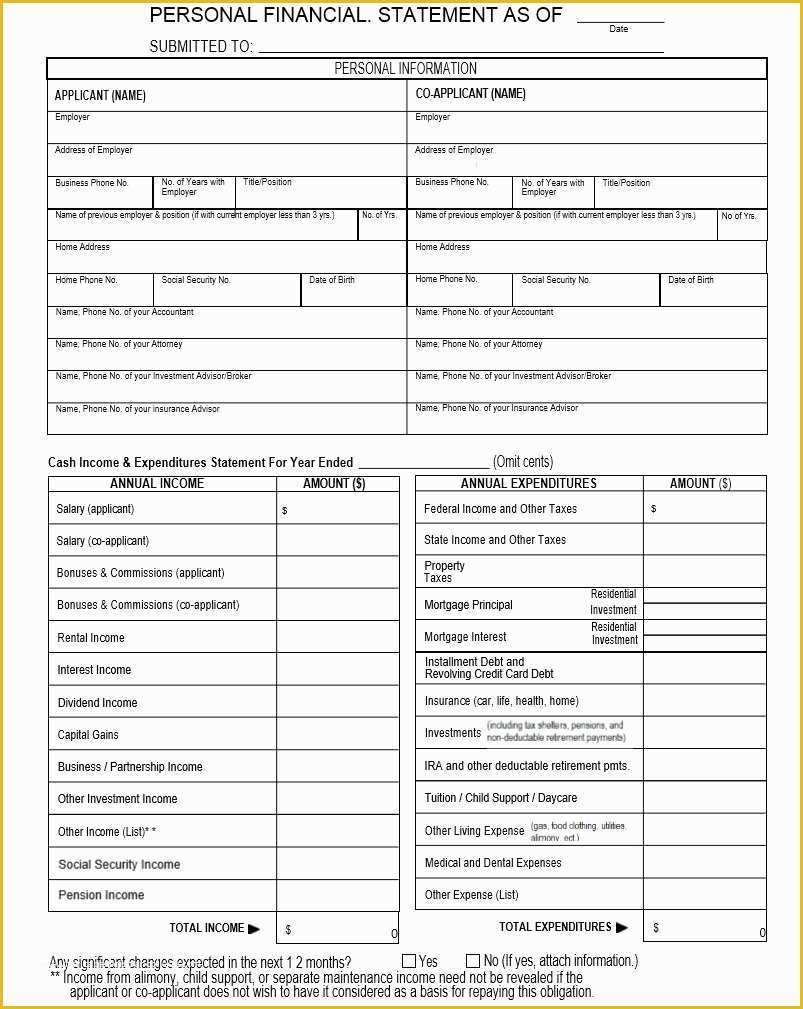 Statement Template Free Download Of 40 Personal Financial Statement Templates & forms