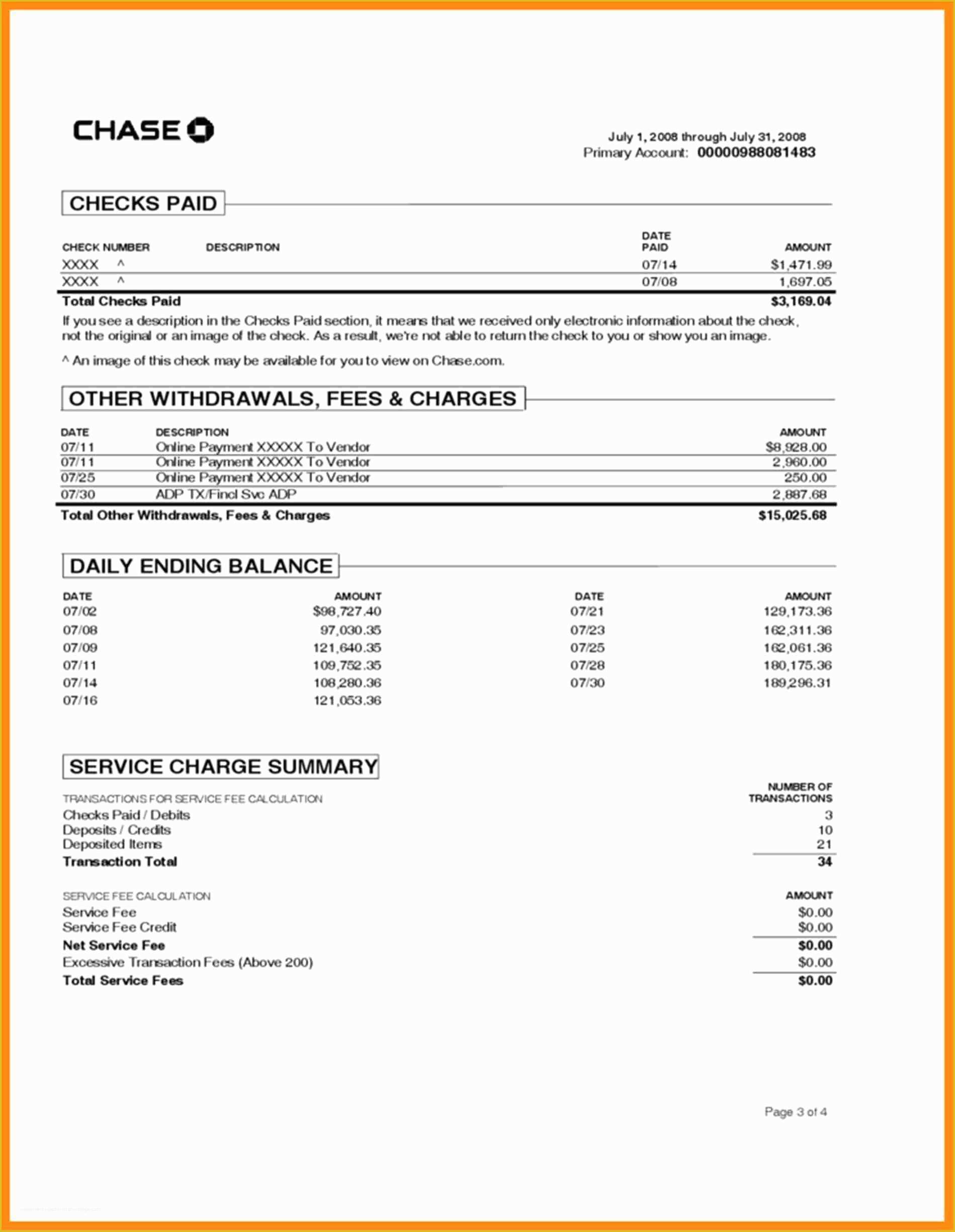 Statement Template Free Download Of Chase Bank Statement Template