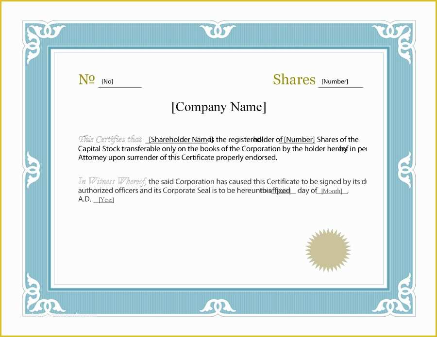 Stock Certificate Template Free Download Of 40 Free Stock Certificate Templates Word Pdf