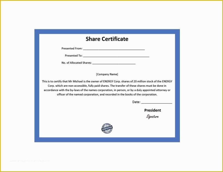 Stock Certificate Template Free Download Of 41 Free Stock Certificate Templates Word Pdf Free