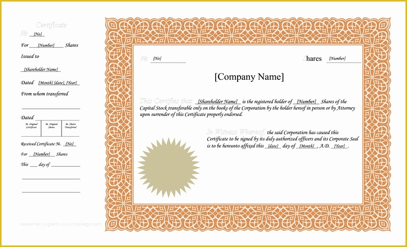 Stock Certificate Template Free Download Of Blank Free Mon Stock Certificate Template Microsoft