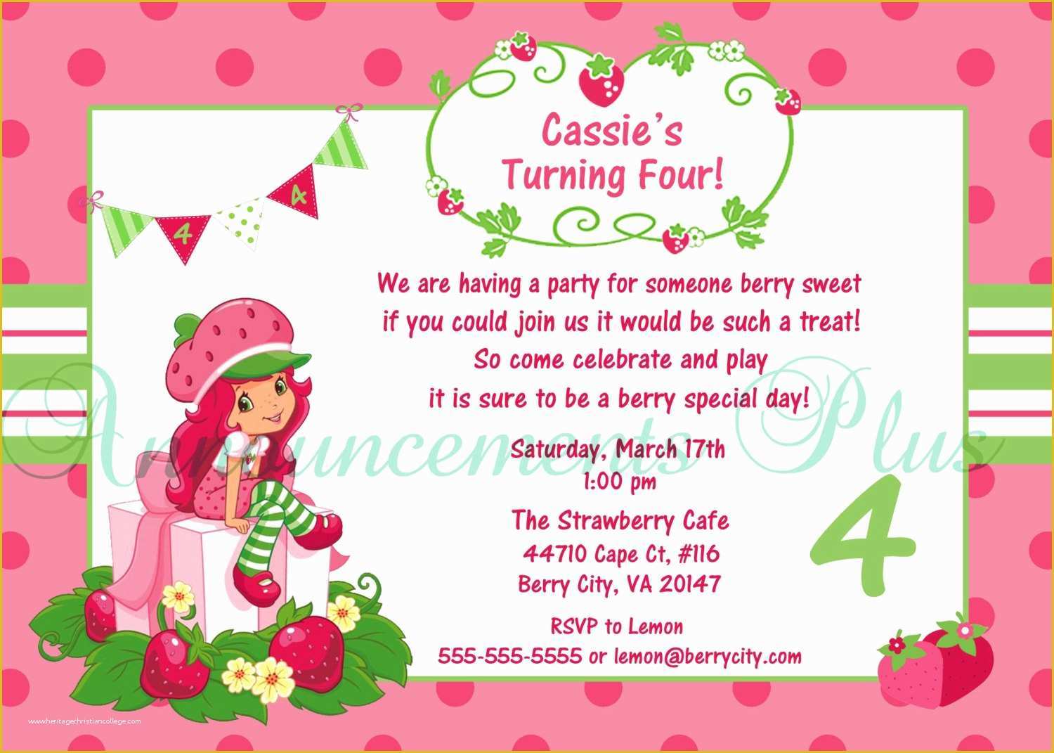 Strawberry Shortcake Invitation Template Free Download Of 4th Birthday Invitation