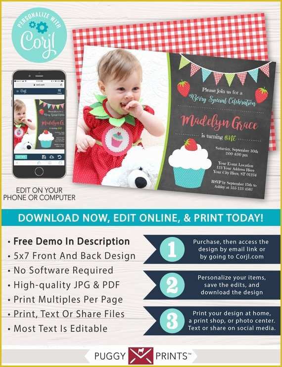 Strawberry Shortcake Invitation Template Free Download Of Strawberry Birthday Invitation with