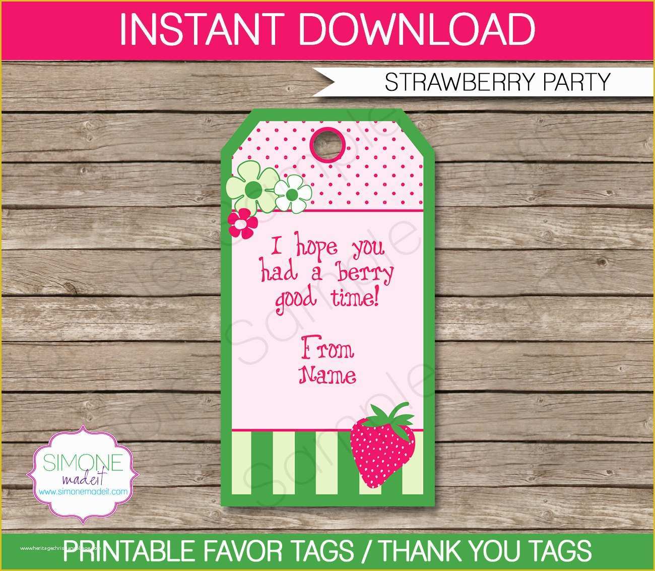 Strawberry Shortcake Invitation Template Free Download Of Strawberry Shortcake Favor Tags Thank You Tags Birthday