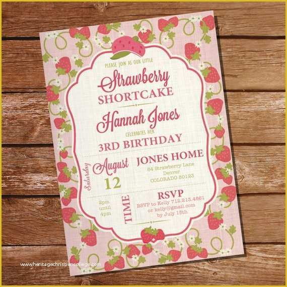Strawberry Shortcake Invitation Template Free Download Of Strawberry Shortcake Party Invitation for A Girl Instant