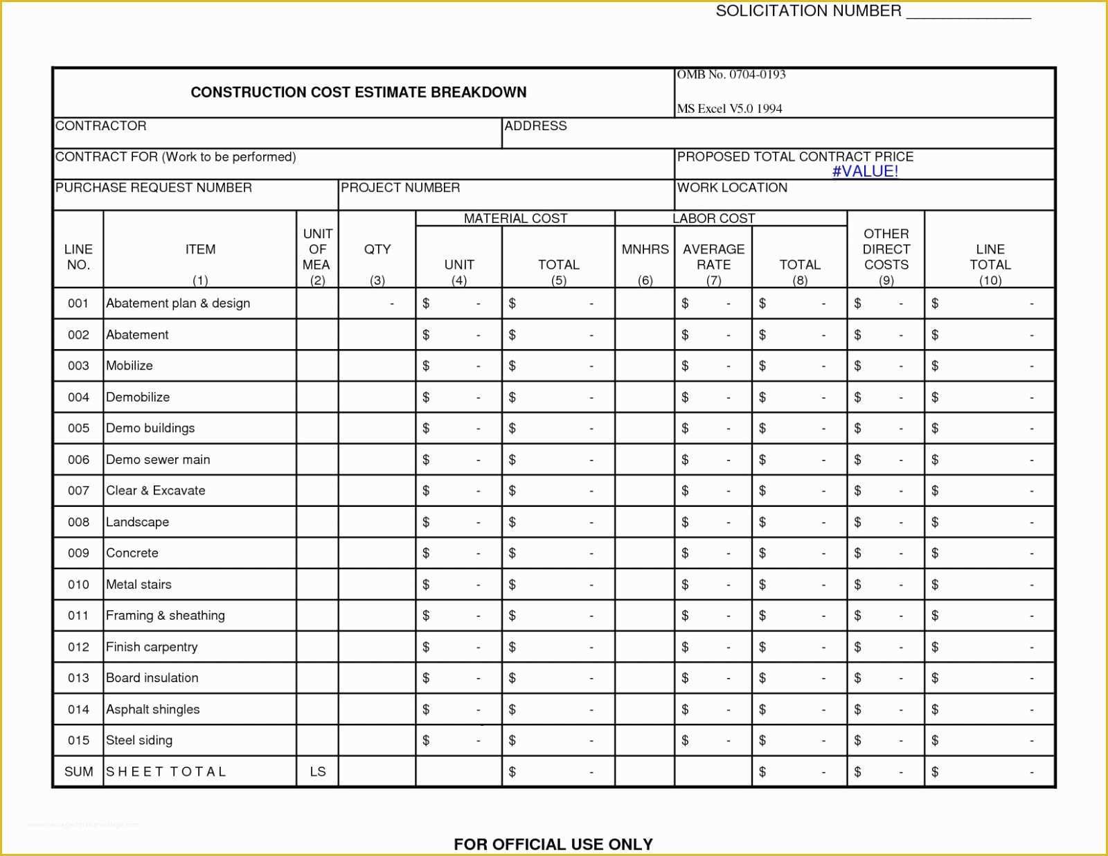 Structural Steel Estimating Template Free Of Construction Estimating Spreadsheet Detailed Cost Estimate