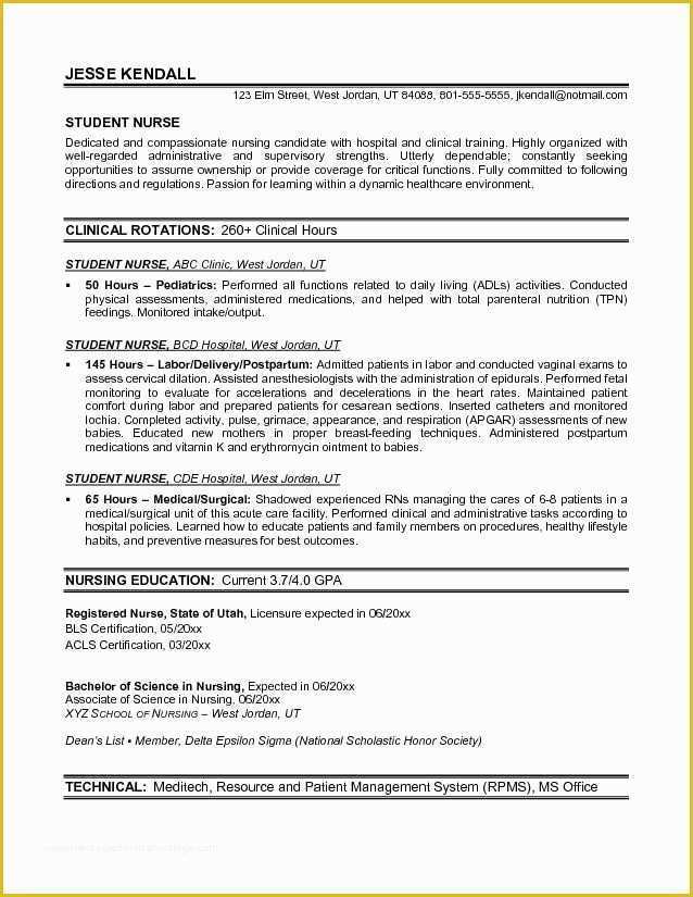 Student Resume Template Free Of Example Student Nurse Resume Free Sample