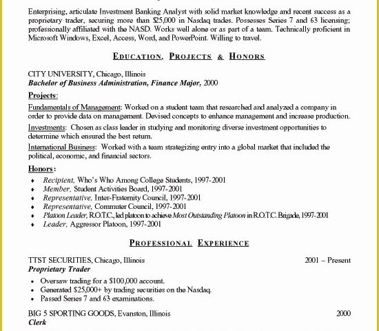 Student Resume Template Free Of Finance Student Resume Example Sample
