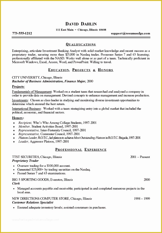 Student Resume Template Free Of Finance Student Resume Example Sample