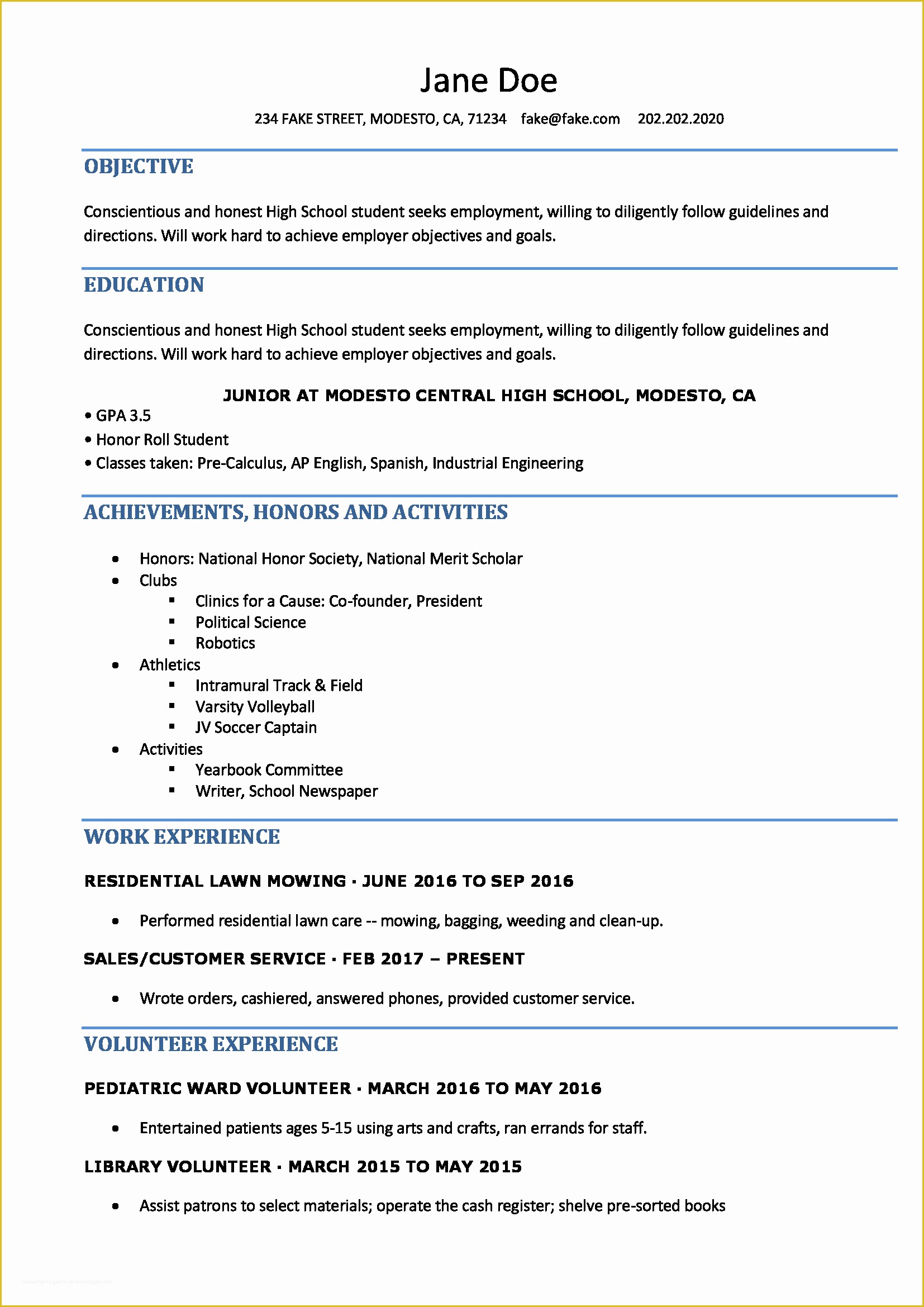 Student Resume Template Free Of for High School Students Resume format