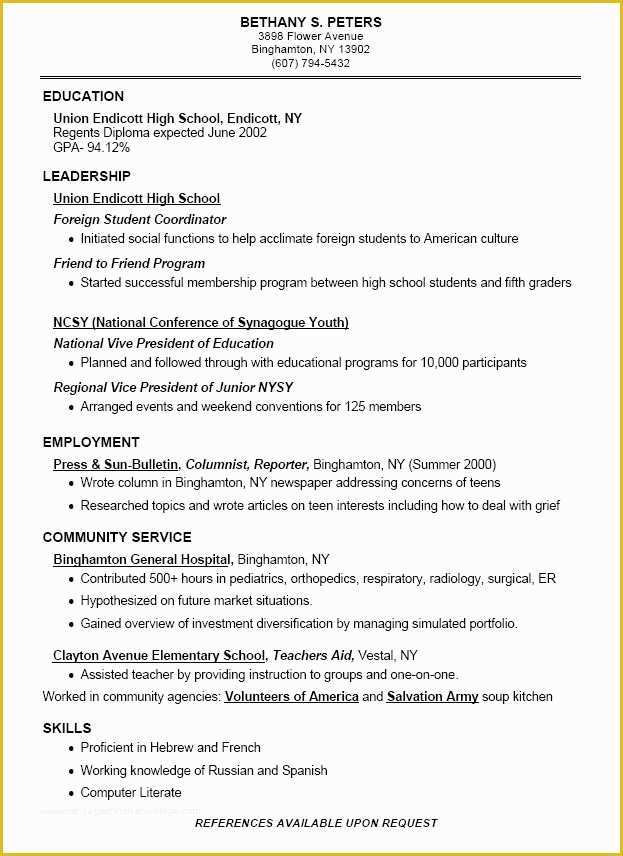 Student Resume Template Free Of High School Student Resume Example