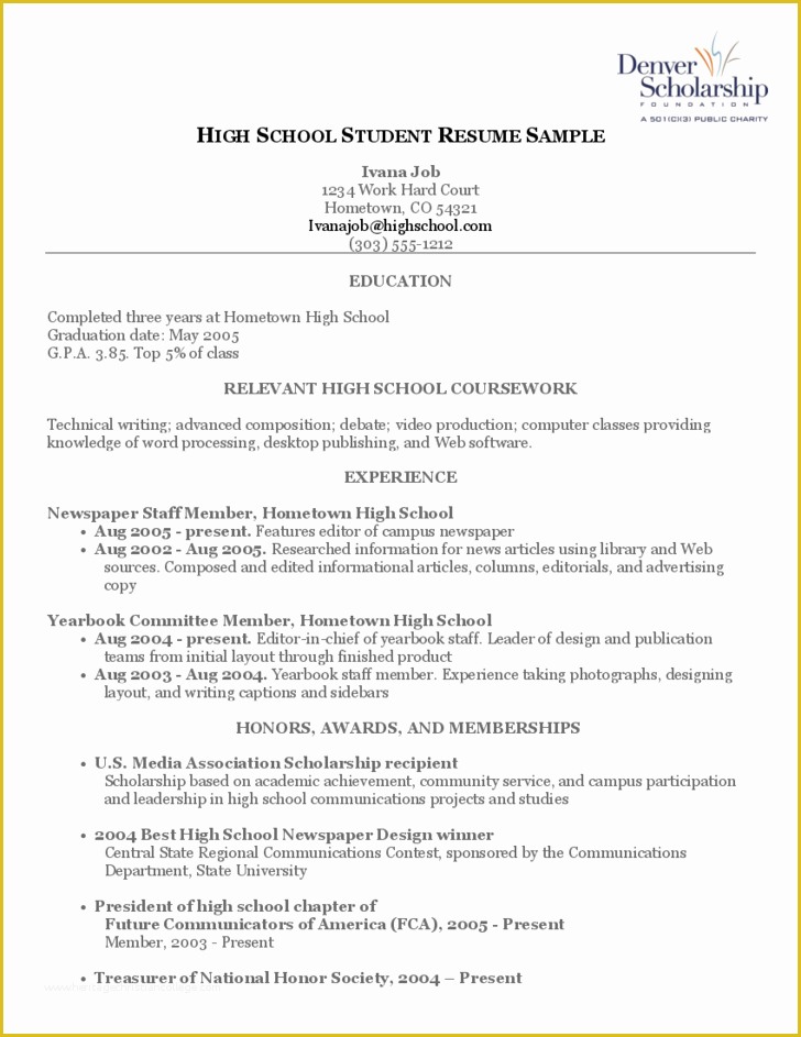Student Resume Template Free Of High School Student Resume Sample Free Download