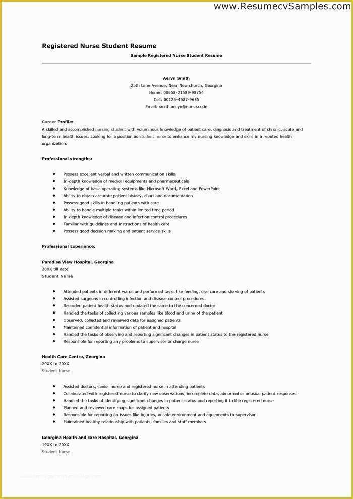 Student Resume Template Free Of Nurse Student Resume