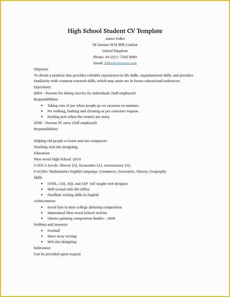 Student Resume Template Free Of Simple Resume for High School Student Free Resume Builder