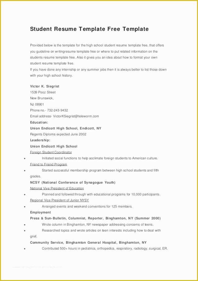 Student Resume Template Free Of Student Resume Template Free Template
