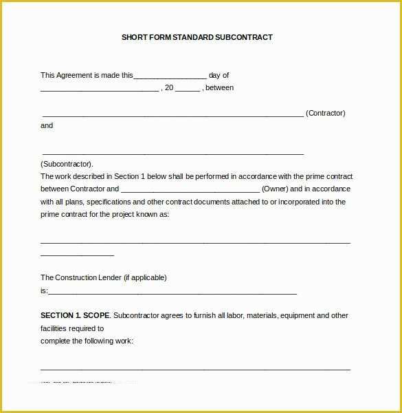 Subcontractor Agreement Template Free Of 13 Subcontractor Agreement Templates – Word Pdf Pages