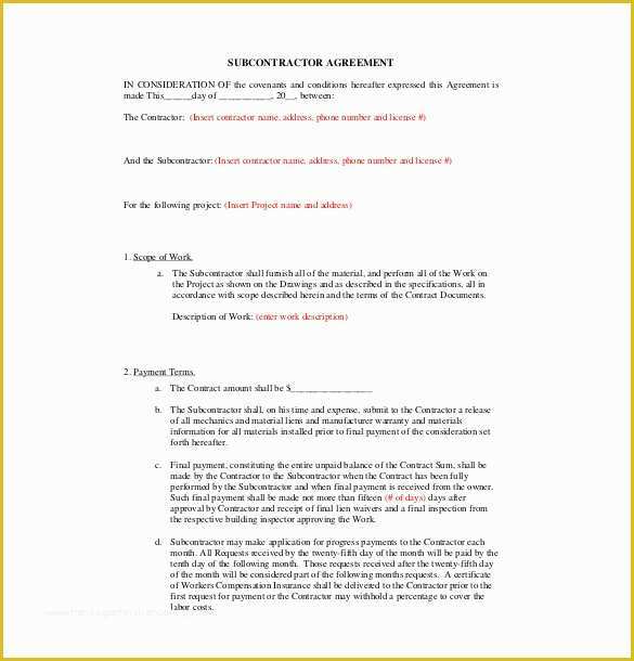 Subcontractor Agreement Template Free Of 17 Subcontractor Agreement Templates Word Pdf Pages