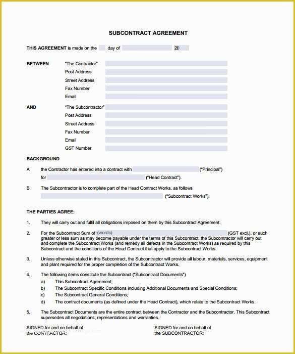 Subcontractor Agreement Template Free Of 8 Subcontractor Contract Templates to Download for Free