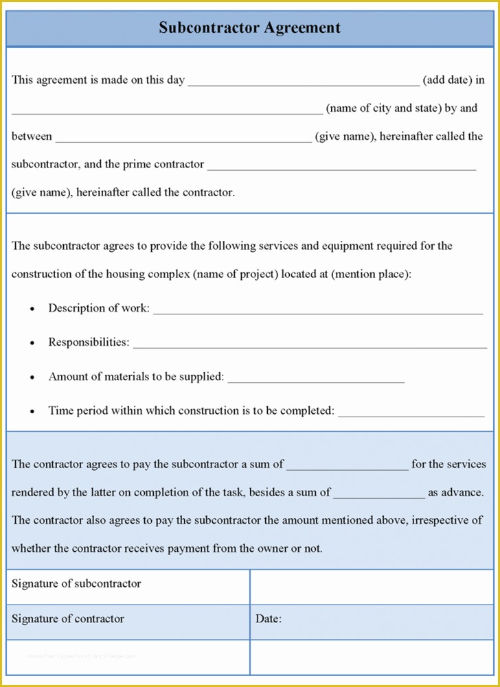 Subcontractor Agreement Template Free Of Agreement Subcontractor Agreement Template
