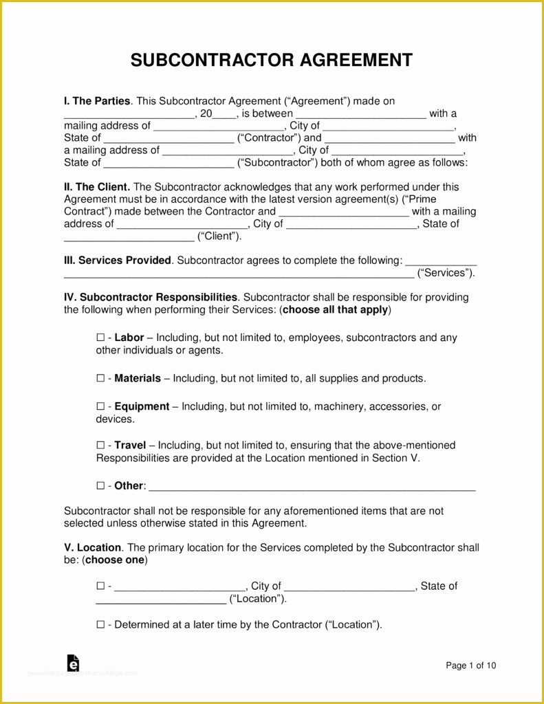 Subcontractor Agreement Template Free Of Free Subcontractor Agreement Templates Pdf