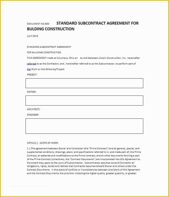Subcontractor Agreement Template Free Of Need A Subcontractor Agreement 39 Free Templates Here