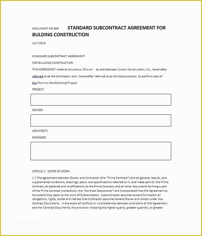 Subcontractor Agreement Template Free Of Need A Subcontractor Agreement 39 Free Templates Here