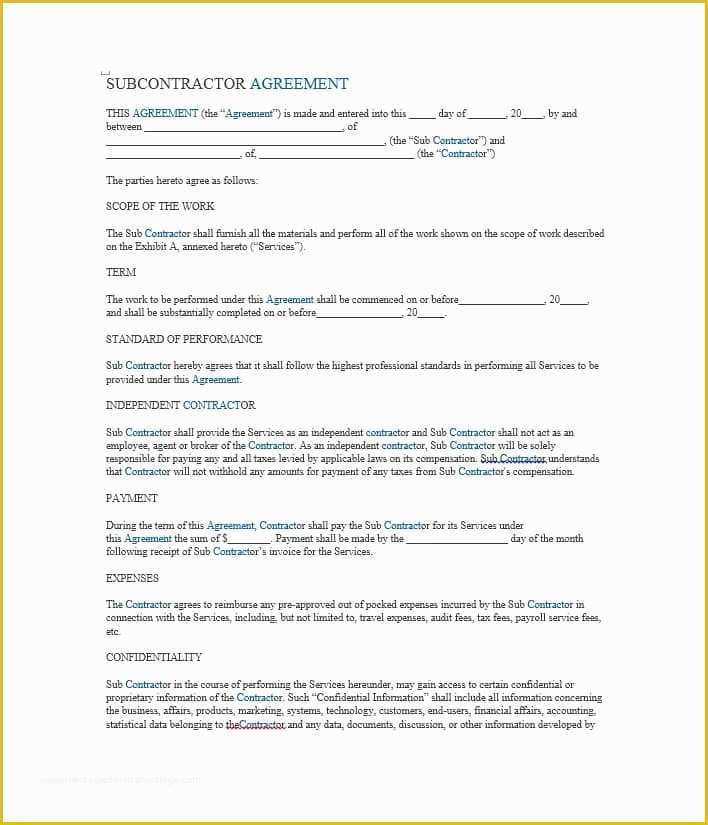 Subcontractor Agreement Template Free Of Need A Subcontractor Agreement 39 Free Templates Here