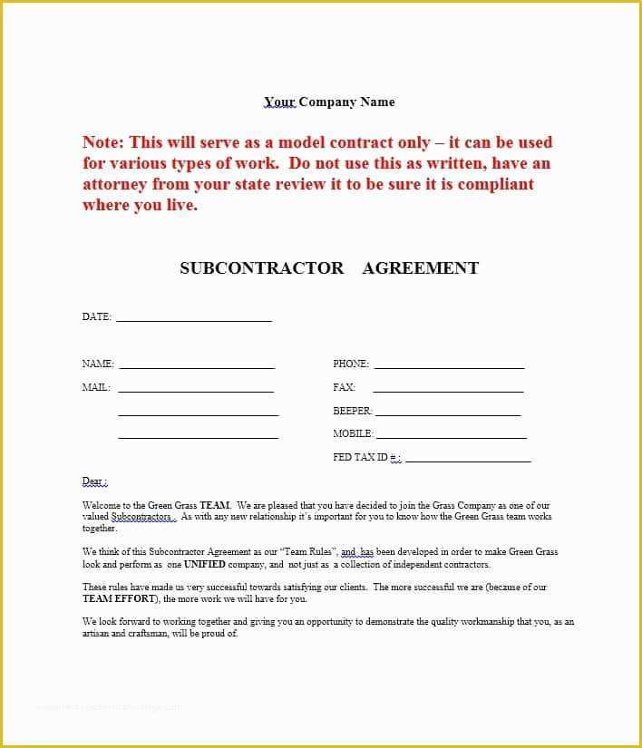 Subcontractor Agreement Template Free Of Need A Subcontractor Agreement 39 Free Templates Here