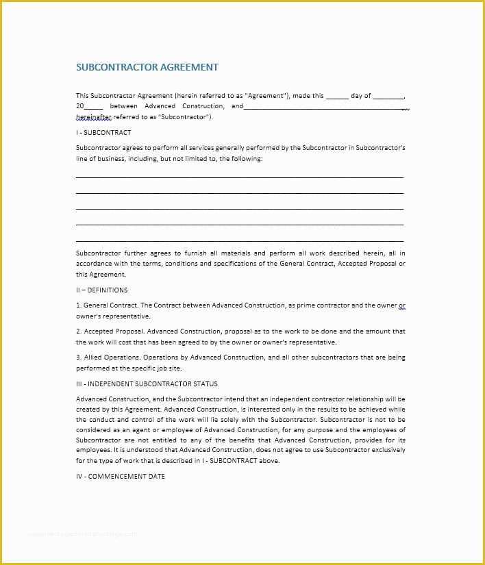 Subcontractor Agreement Template Free Of Need A Subcontractor Agreement 39 Free Templates Here