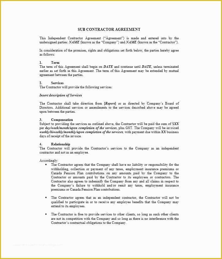 Subcontractor Agreement Template Free Of Need A Subcontractor Agreement 39 Free Templates Here