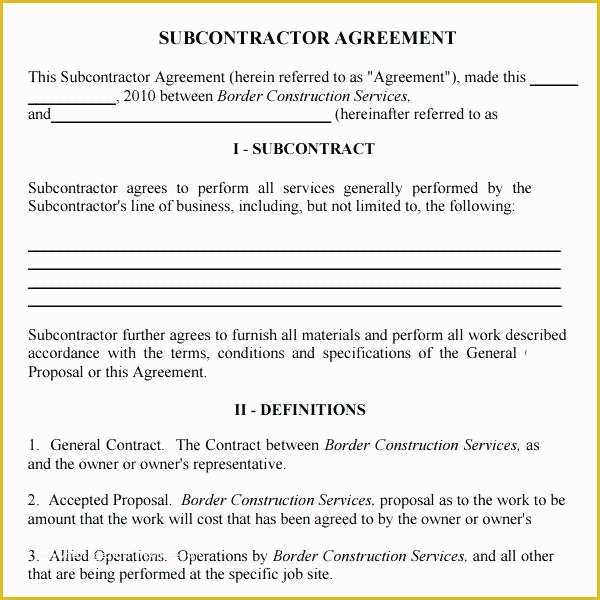 Subcontractor Agreement Template Free Of Need A Subcontractor Agreement Free Templates Here Sample