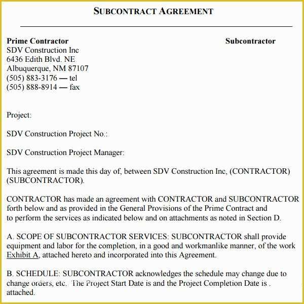 Subcontractor Agreement Template Free Of Sample Subcontractor Agreement 17 Free Documents