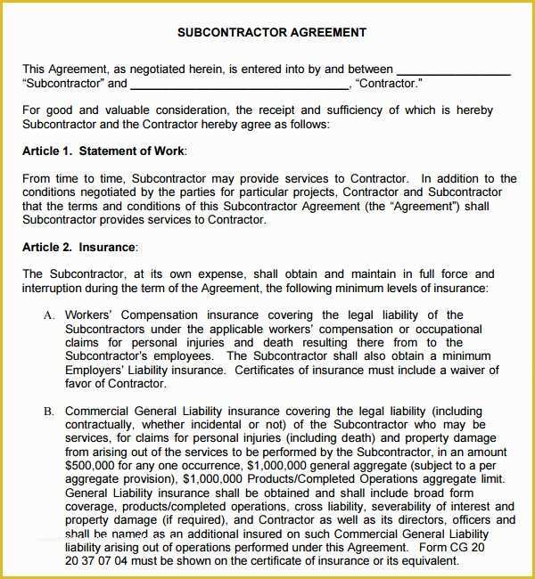 Subcontractor Agreement Template Free Of Sample Subcontractor Agreement 17 Free Documents