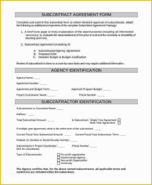Subcontractor Agreement Template Free Of Sample Subcontractor Agreement 9 Examples In Pdf Word