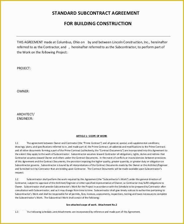 Subcontractor Agreement Template Free Of Subcontractor Agreement 11 Free Word Pdf Documents