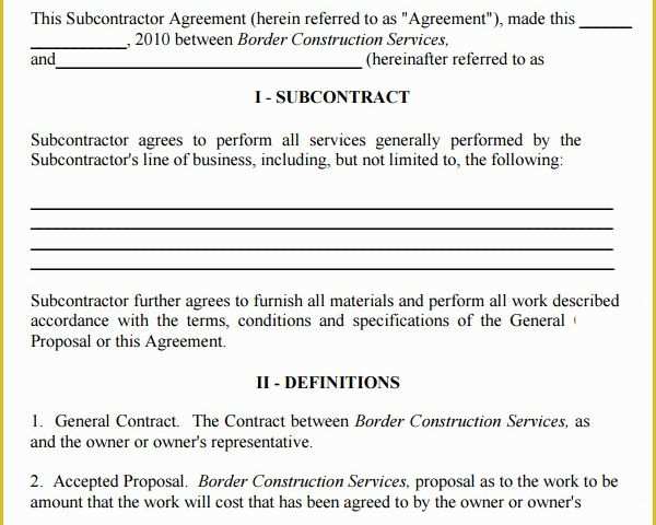 Subcontractor Agreement Template Free Of Subcontractor Agreement 13 Free Pdf Doc Download