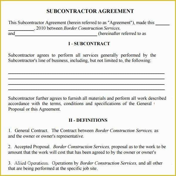 43 Subcontractor Agreement Template Free