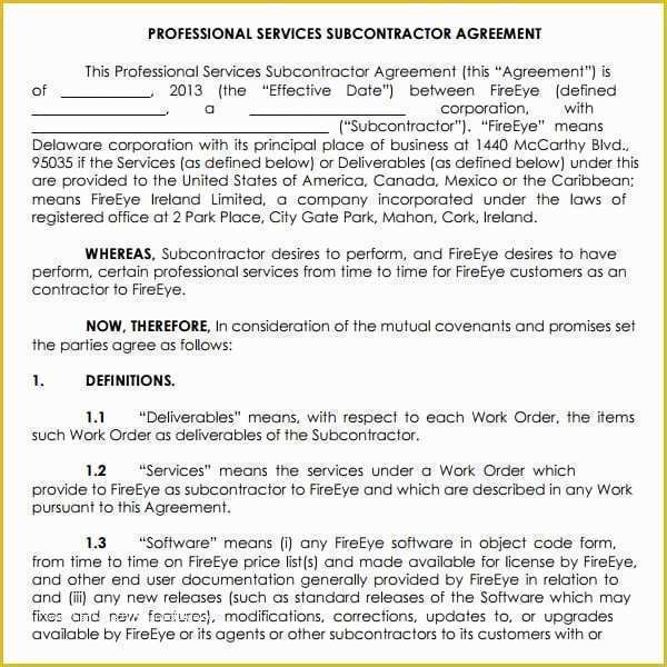 Subcontractor Agreement Template Free Of Subcontractor Agreement Template