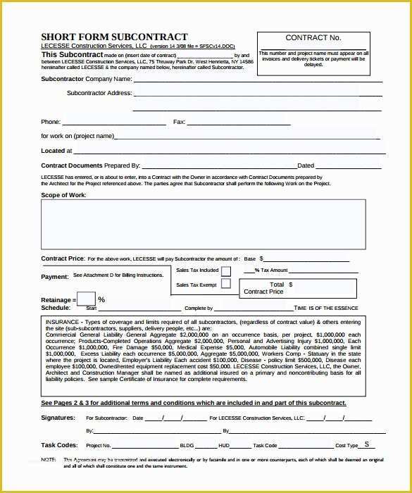 Subcontractor Agreement Template Free Of Subcontractor Contract Template 10 Download Documents